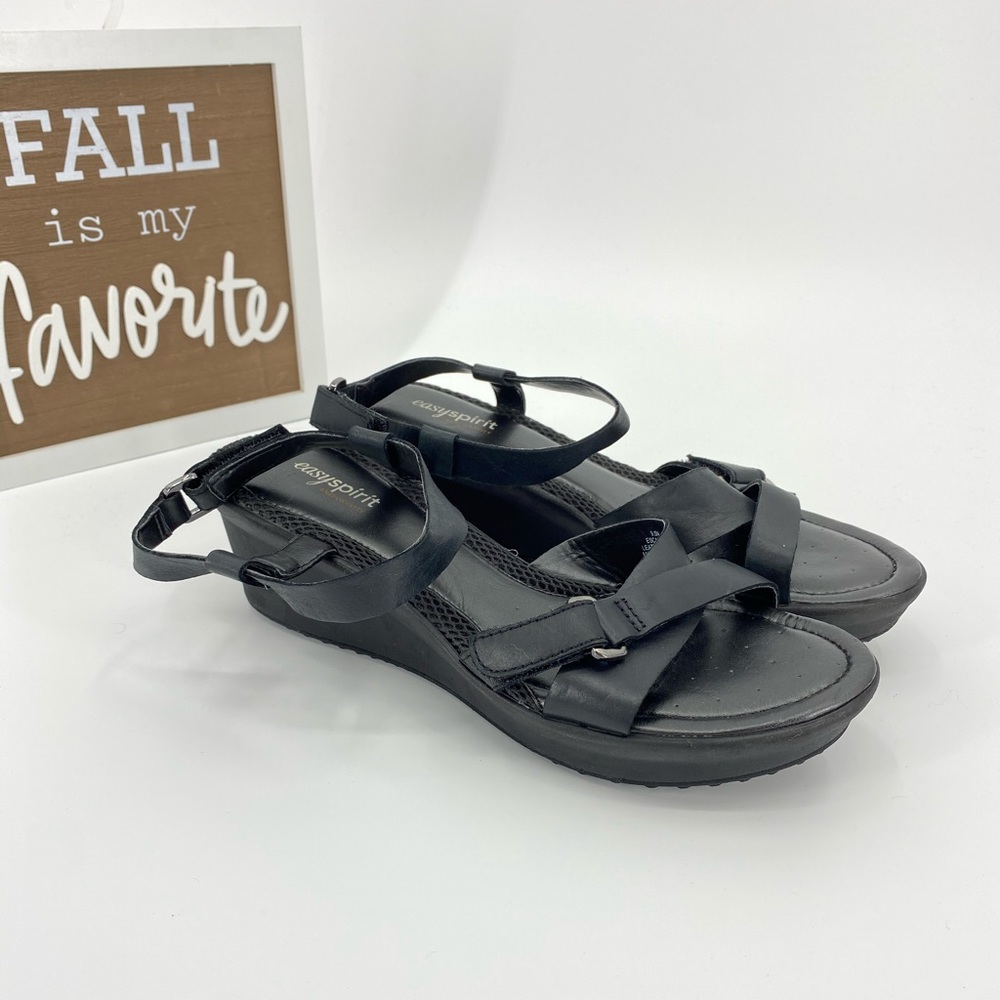 Easy spirit black anti gravity wedge sandals 9.5